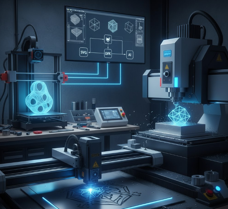 SVG, DXF ve AI Formatlarını Birlikte Kullanarak Hibrit Üretim Sistemleri – Lazer + CNC + 3D Baskı Entegrasyonu